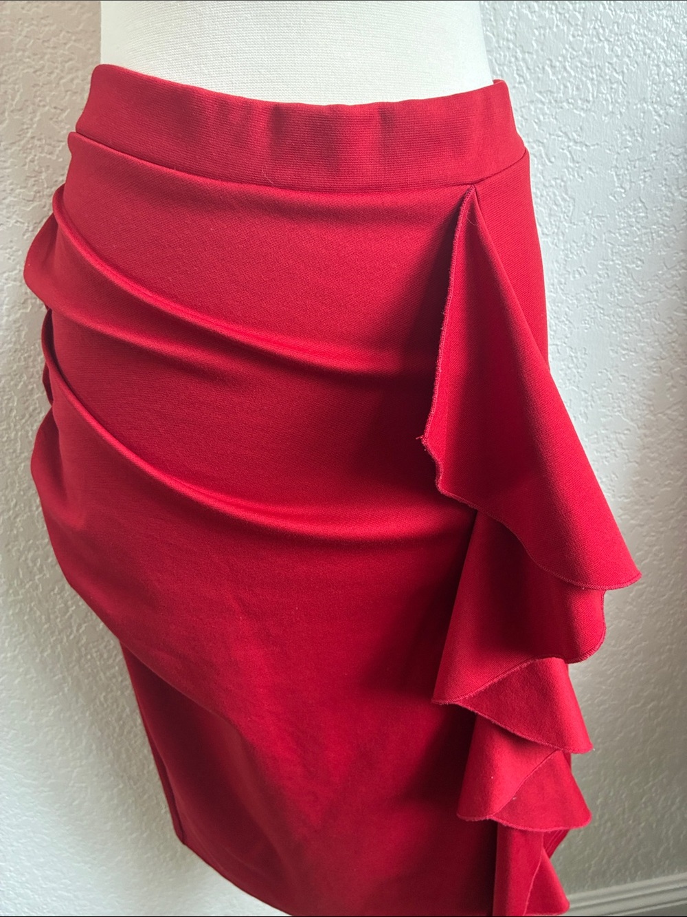 Ruffle-Accent Red Pencil Skirt